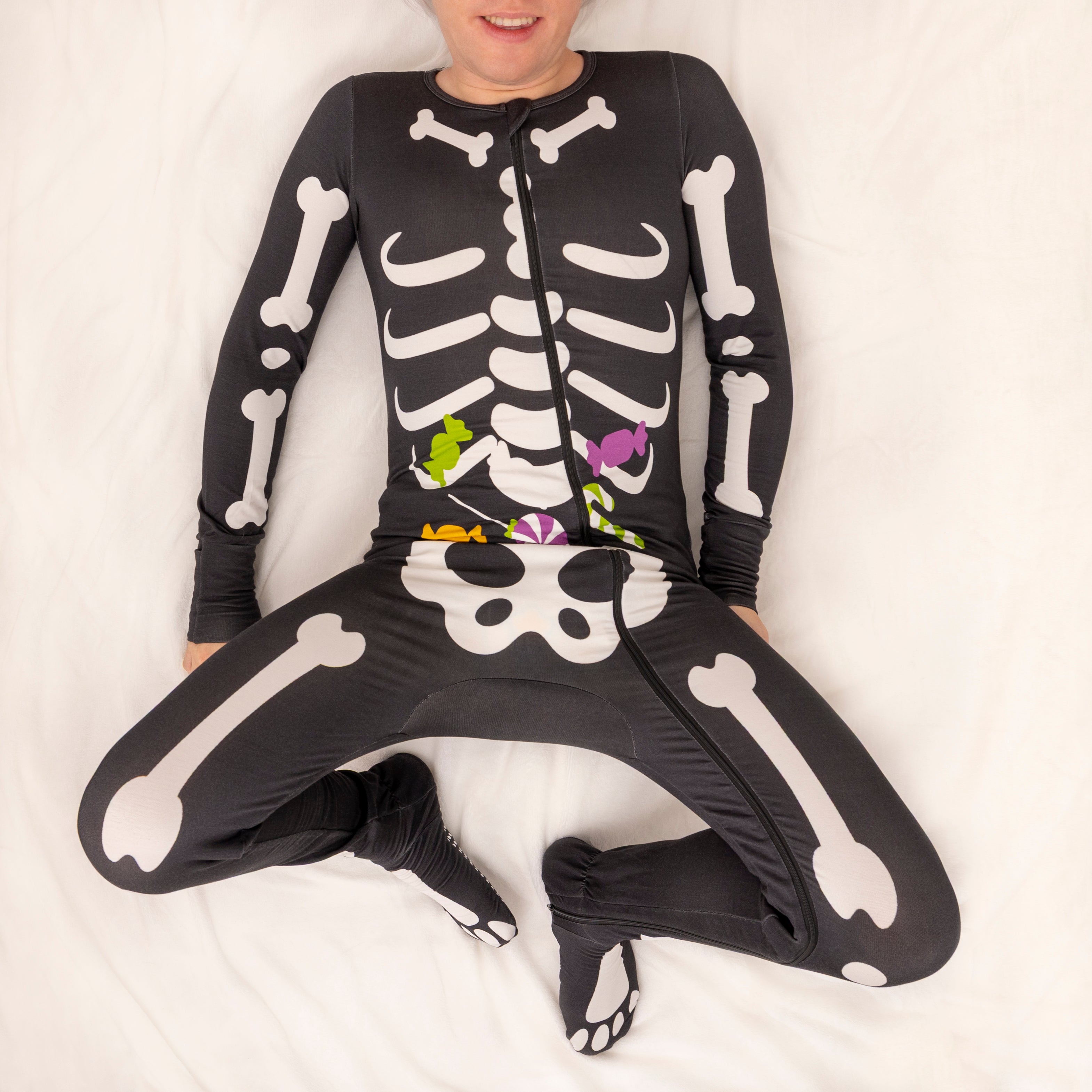 Skeleton- Adult Bamboo Terry Footed Pajamas