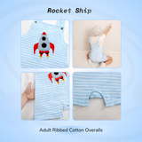 Rocket Ship- Adult Ribbed Cotton Overalls