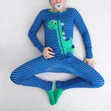 Stripe the Dino- Adult Bamboo Terry Footed Pajamas